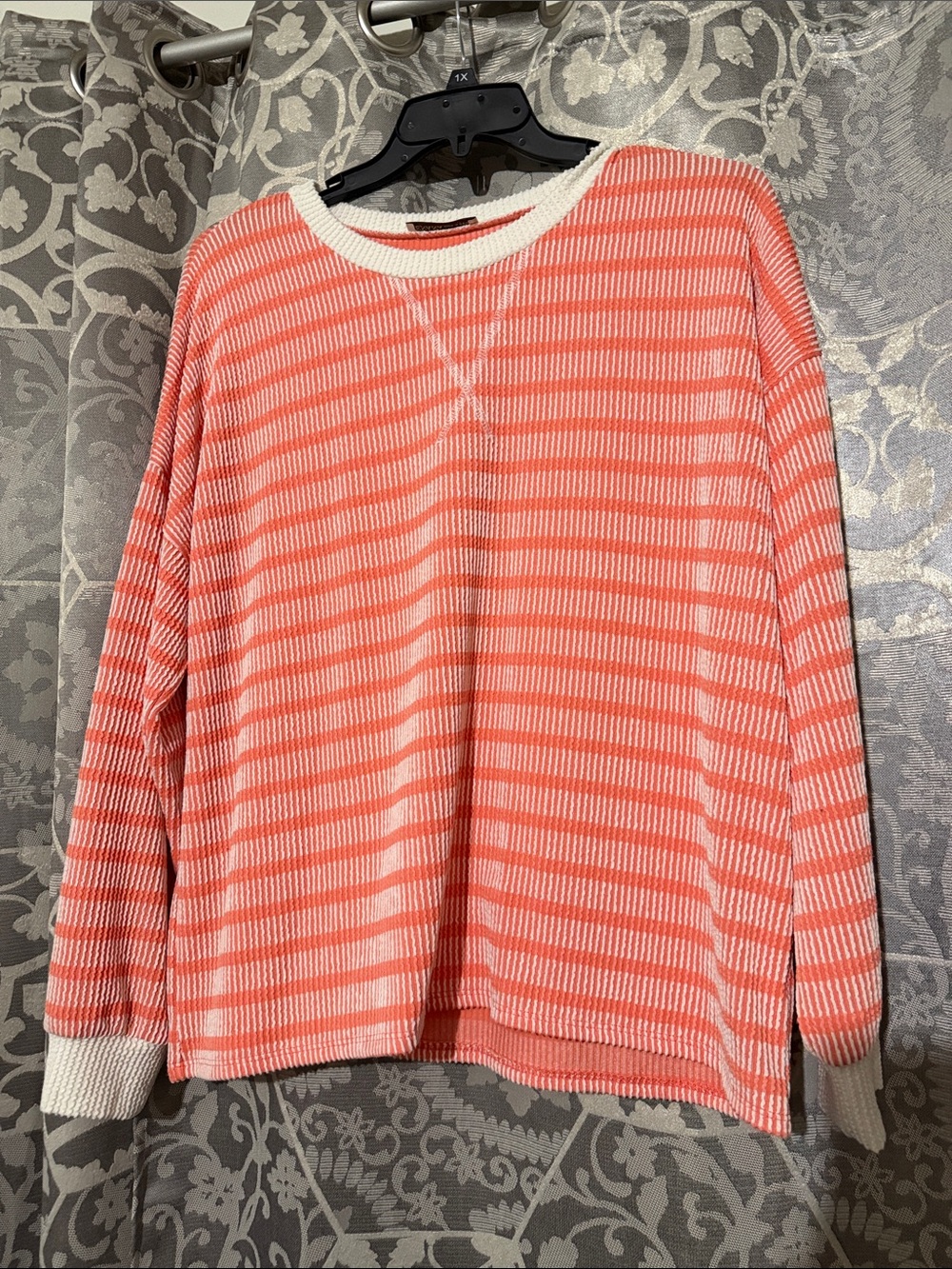 NWOT Zenana Outfitters Coral and White Striped Crewneck Sweater